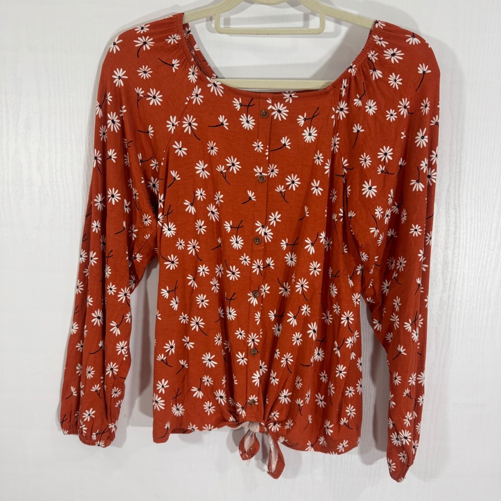 Bixby Nomad Women Floral Print‎ Tie Front Long Sleeve Top Size L